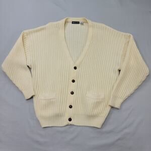 Wentworth Men’s XL Cream Ribbed Knit Cardigan Sweater Retro Preppy Old Money